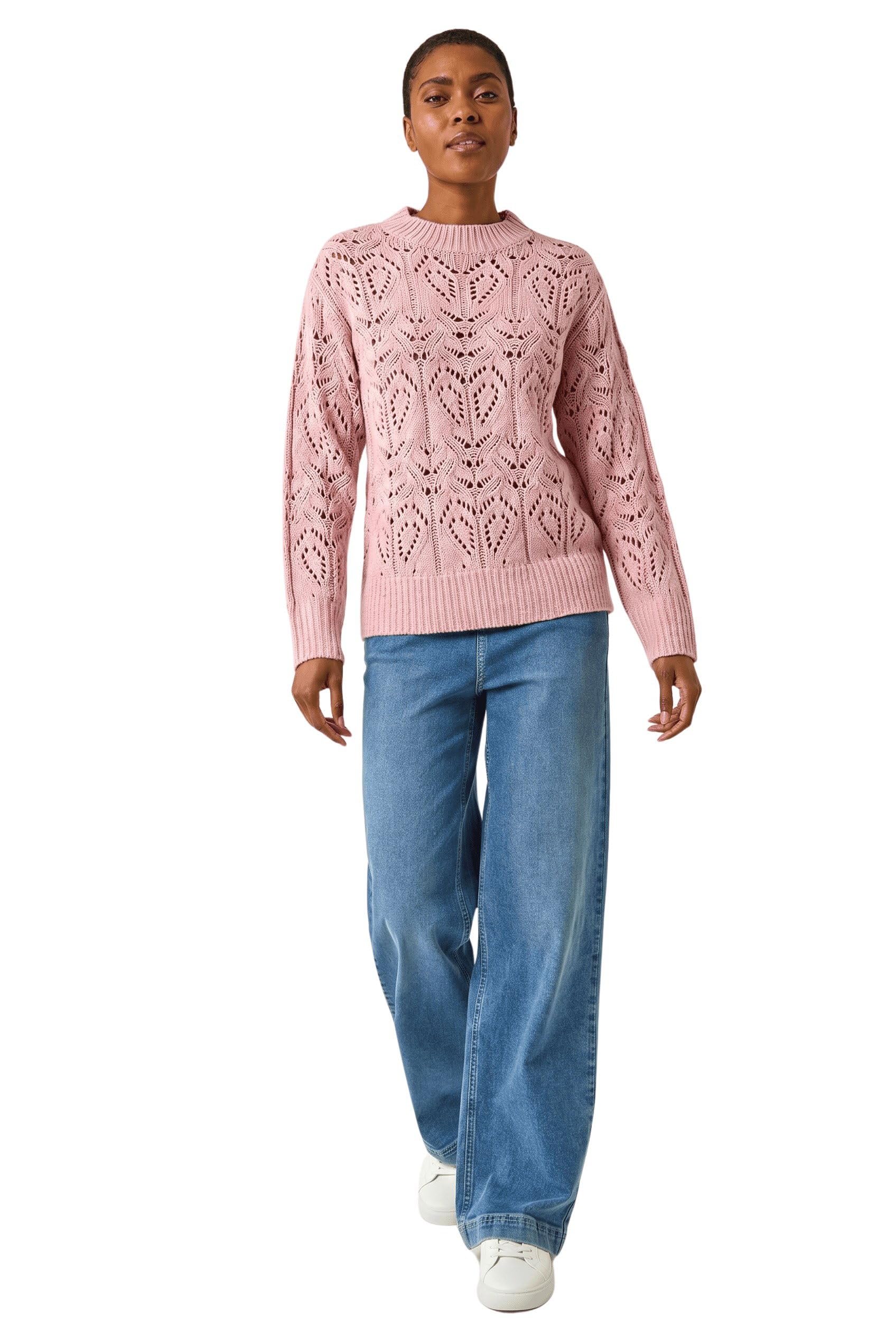 Roman Originals Women's Light Pink Chevy Knit Jumper For Uk - Everyday Holiday Spring Summer Round Neckline Comfy Soft Evening Vacation Work Party - Size 20