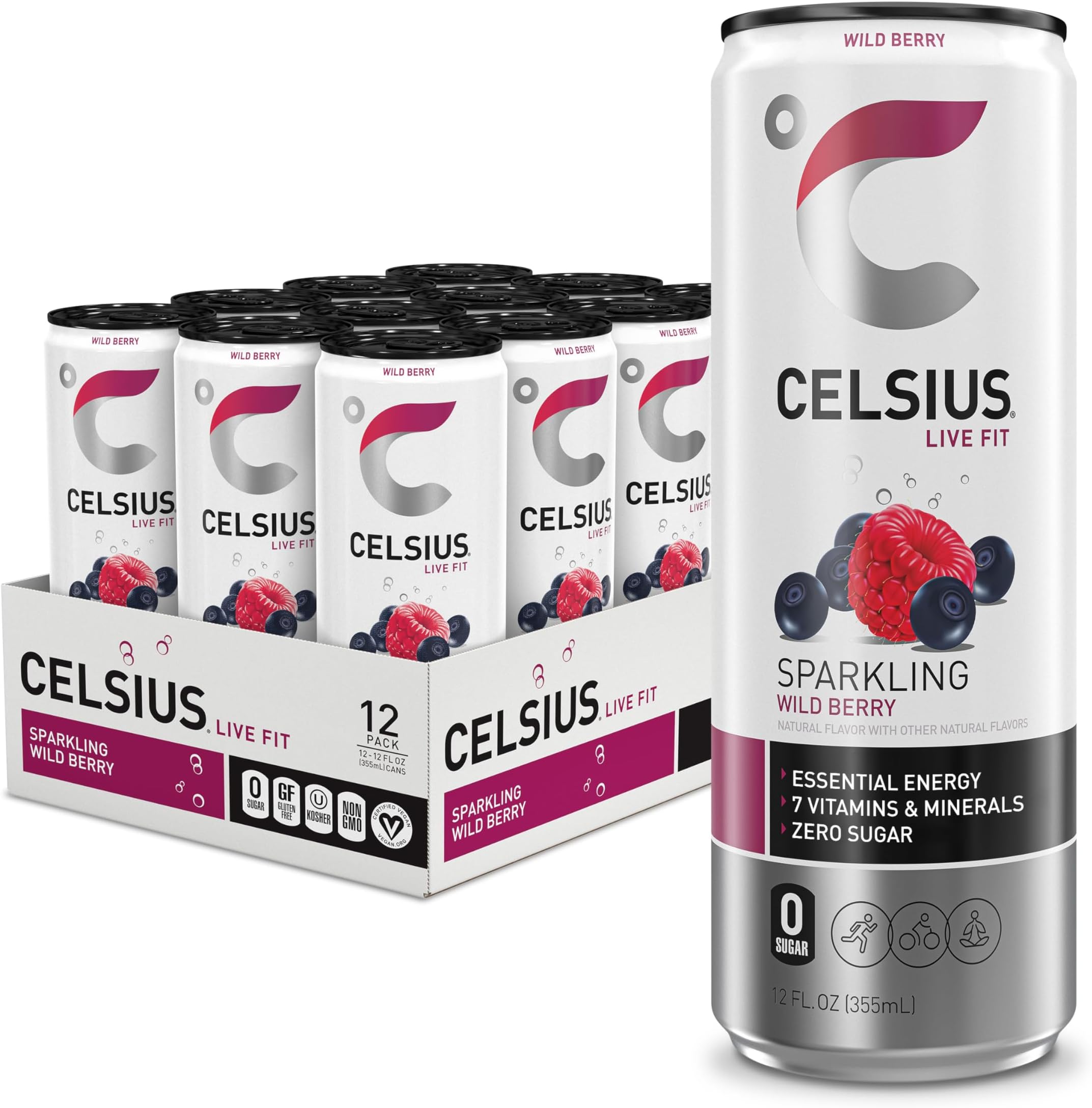 CELSIUS Sparkling Wild Berry, Sugar Free Energy Drink, 12 Fl Oz (Pack of 12)