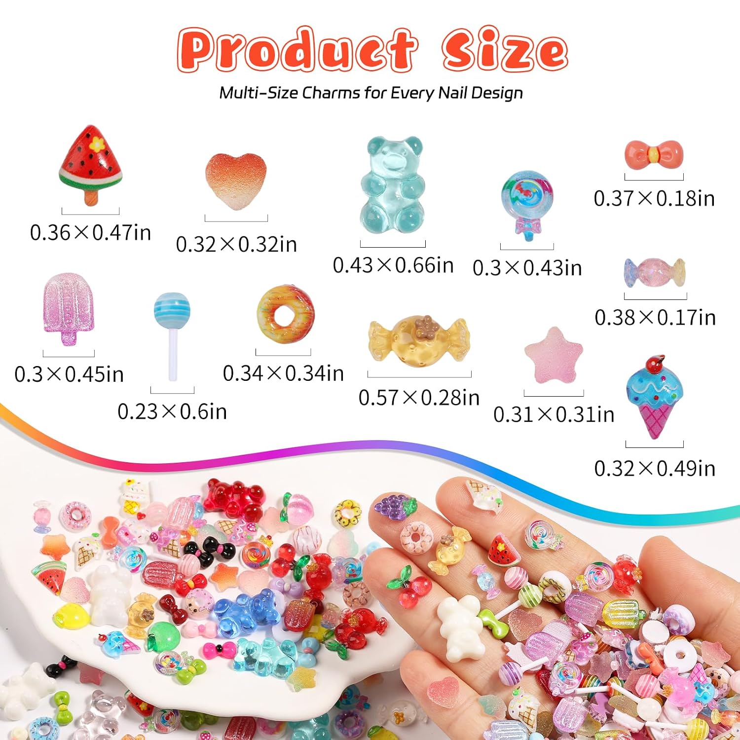150PCS Candy Nail Charms for Acrylic Nails, Cute 3D Lollipop Donuts Fruit Nail Art Charms Star Heart Bear Gummy Jewelry Nail Supplies with Tweezers for DIY Crafts Accessories