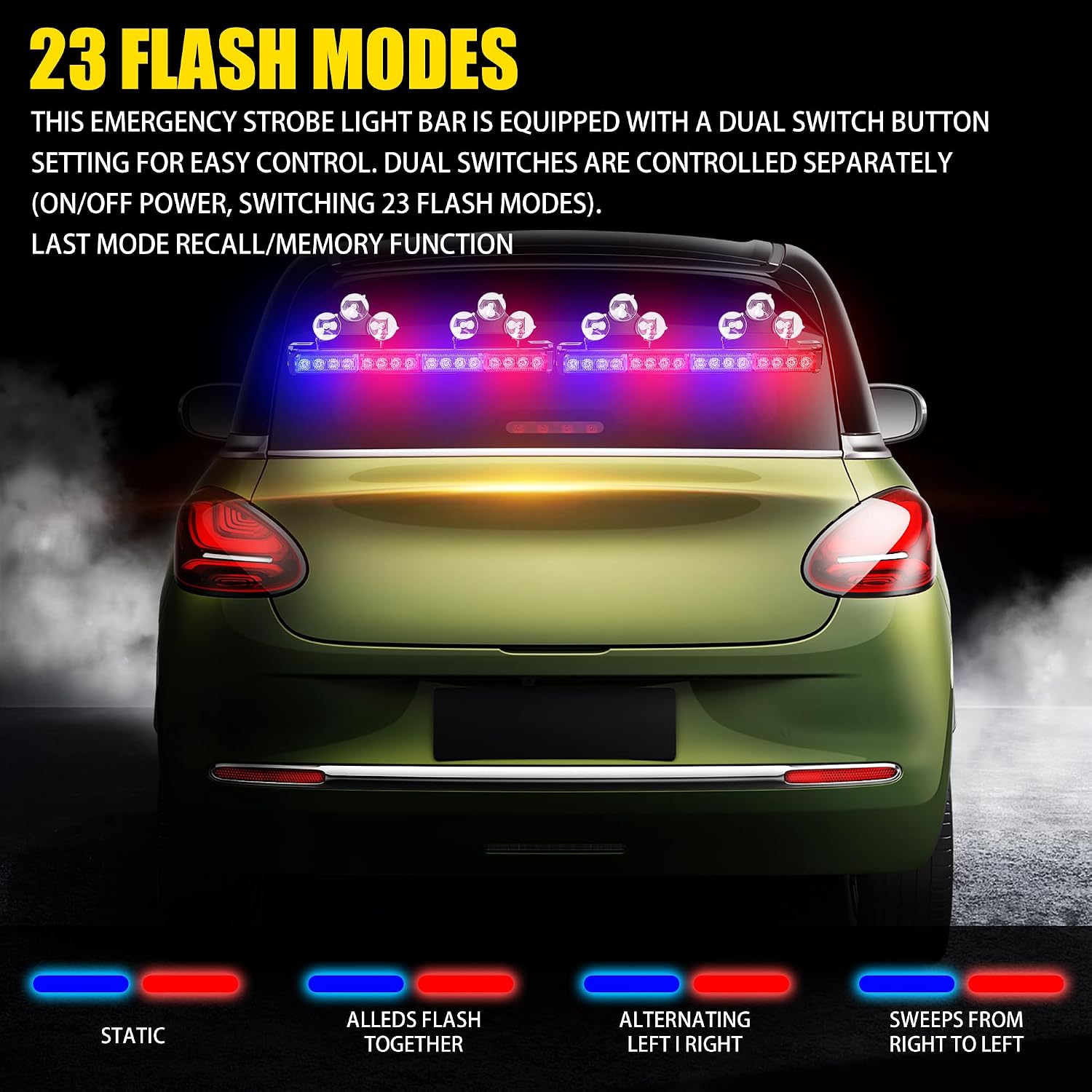 2 x 16.8 inch Emergency Strobe Light Bar. 32 LED 23 Flash Patterns Hazard Warning Flashing LED Traffic Advisor Strobe Light Bar. Interior Safety Warning Lights for All Vehicles, Car, Truck, Snow Plow