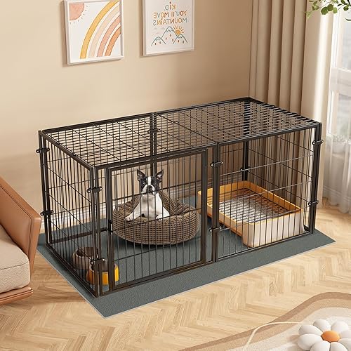 XPIY Large Dog Crate – 59 Inch Metal Kennel for Medium and Small Dogs, Safe Indoor & Outdoor XL Big Puppy Cage, Pet Playpen Yard, Dog Fence Playpen Easy Assembly (Black, 59 Inch)