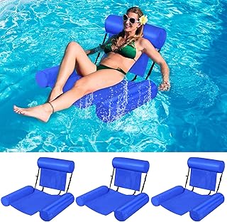 3 Pack Inflatable Water Floating Bed Blue Swimming Pool Float Chair Pool Inflatable Float Recliner Lake Floating Lounge Bed Inflatable Float with Backrest Water Hammock Float for Adult Pool Beach Lake