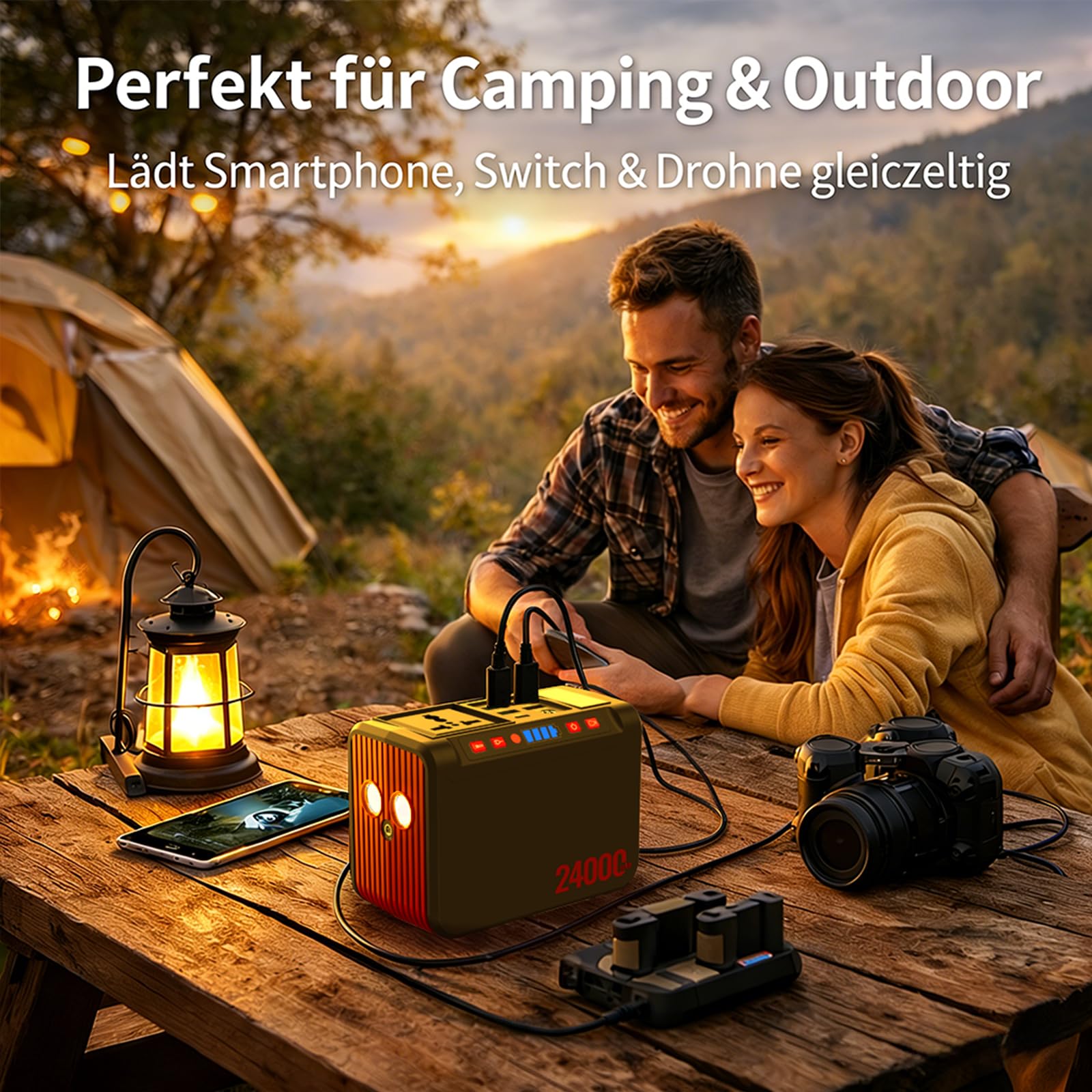 88Wh Tragbare Powerstation 80W Powerbank Akku mit 230V AC Steckdose und LED Taschenlampe Kleiner Generator für Stromausfälle, Camping, Notfälle, Wandern, Reisen