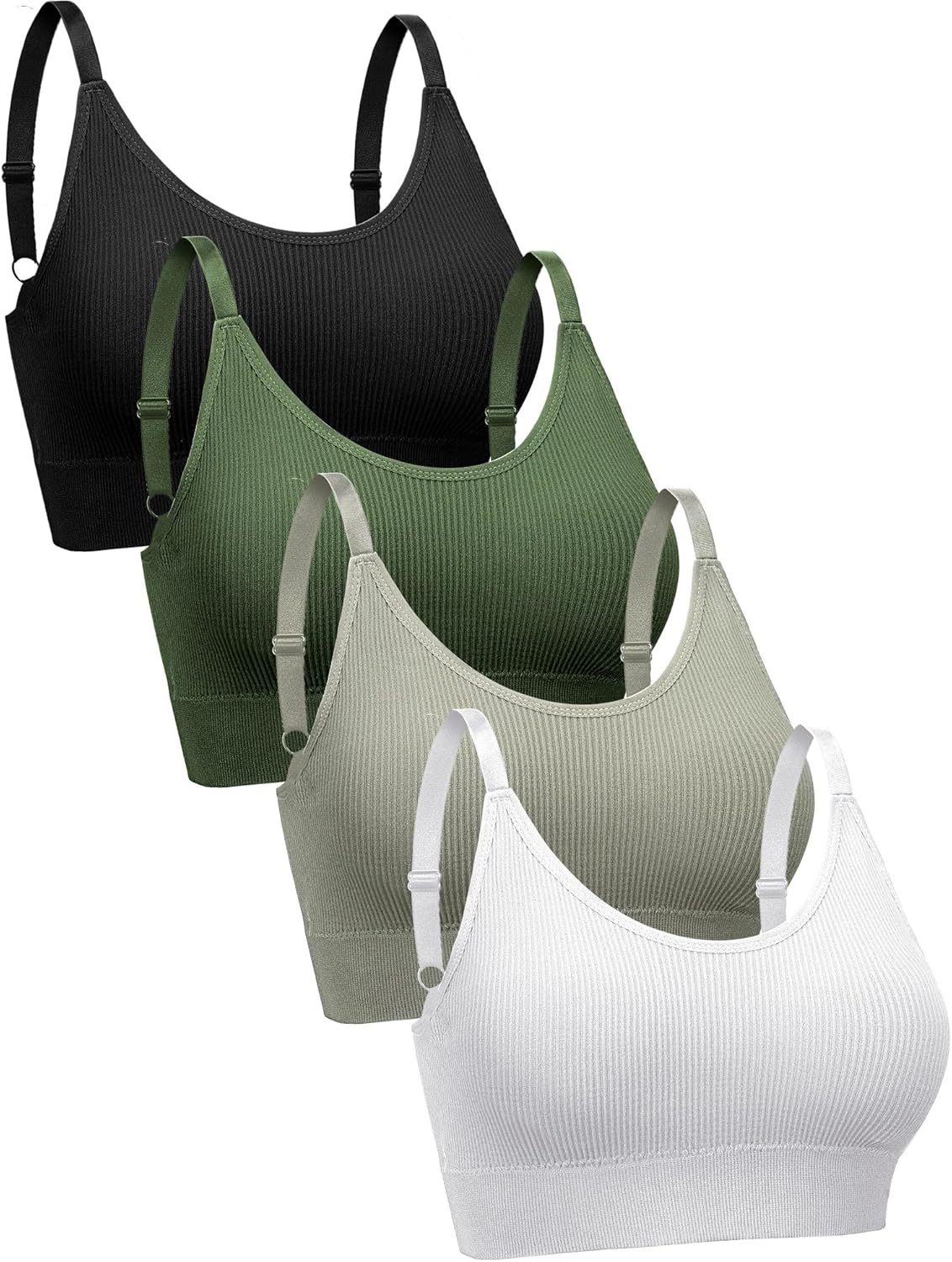 SATINIOR 4 Pack Women's Sports Bra, Padded Ribbed Cami Bra Seamless Bralette Wireless No Underwire Workout Tank Top