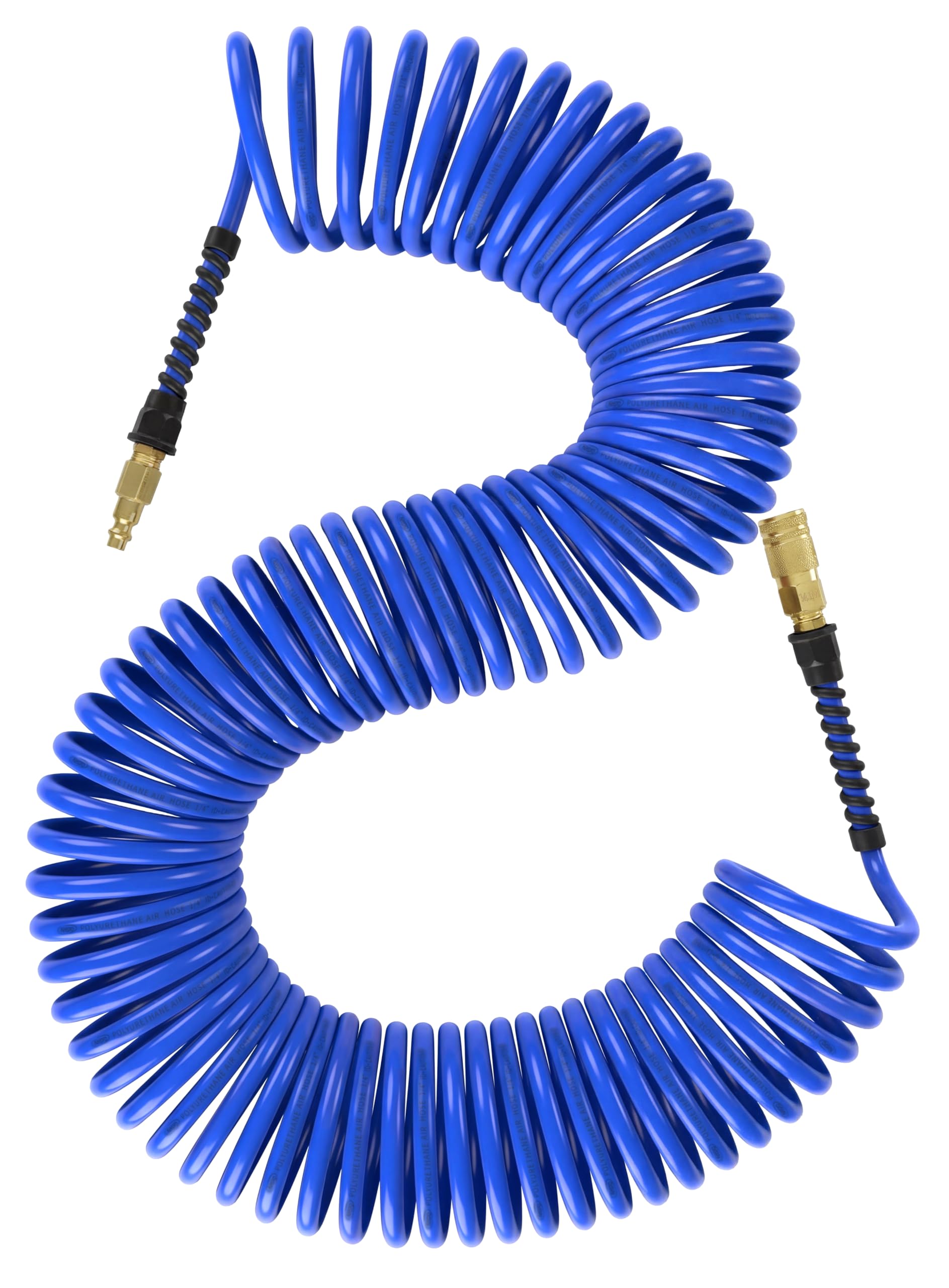 Keepro Polyurethane Recoil Air Hose, 1/4 Inch ID By 50 Feet Long Air Compressor Hose with Repairable Solid Brass 1/4" Industrial Quick Coupler and