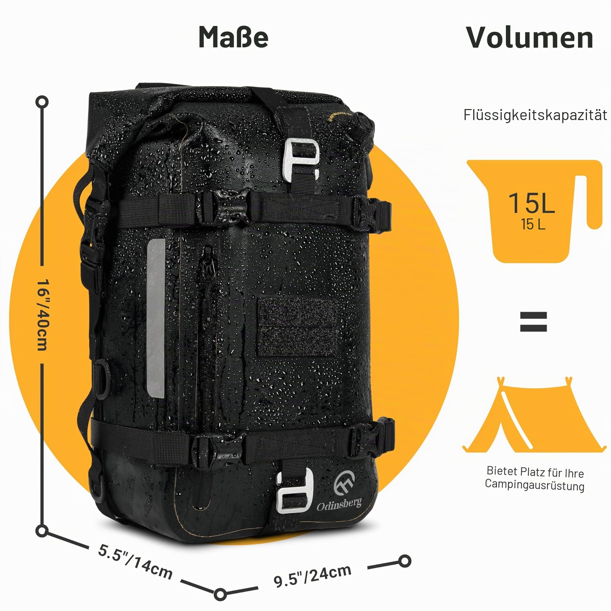 Odinsberg Ragnarök 15L 100% wasserdichte Motorrad Hecktasche – Seitentasche & Satteltasche für Motorrad – Gepäcktasche, Sozius Tasche & Rucksack für Enduro, Adventure Bike, ATV & Touren