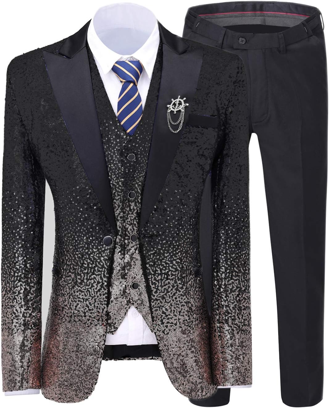 Men's 3 Pieces Sequined Mens Suit Slim Fit Classic Design Notch Lapel Tuxedos For Wedding Groomsmen(Blazer+Vest+Pant)