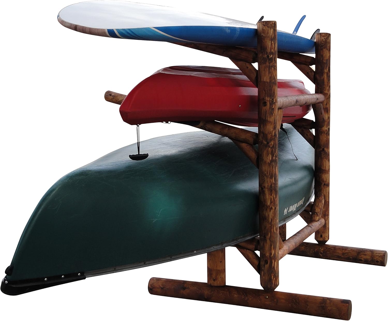 3-Place Low Freestanding Rack, Holds 2 Canoes + 1 Kayak/SUP/Surfboard, Garage or Outdoor Storage – Canyon Brown