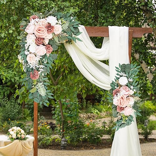 Miniatura 3 de Emivery Flores de arco de boda con rosas polvorientas, guirnalda artificial rosa para decoración de letrero, ceremonia y recepción, arreglos verdes