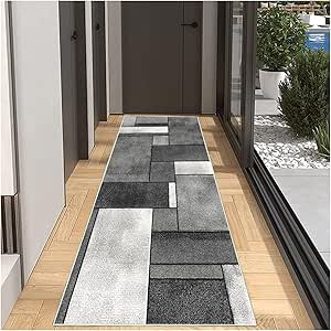 QQrunner Patchwork Teppich Läufer - Waschbar 120x250 Cm Grau