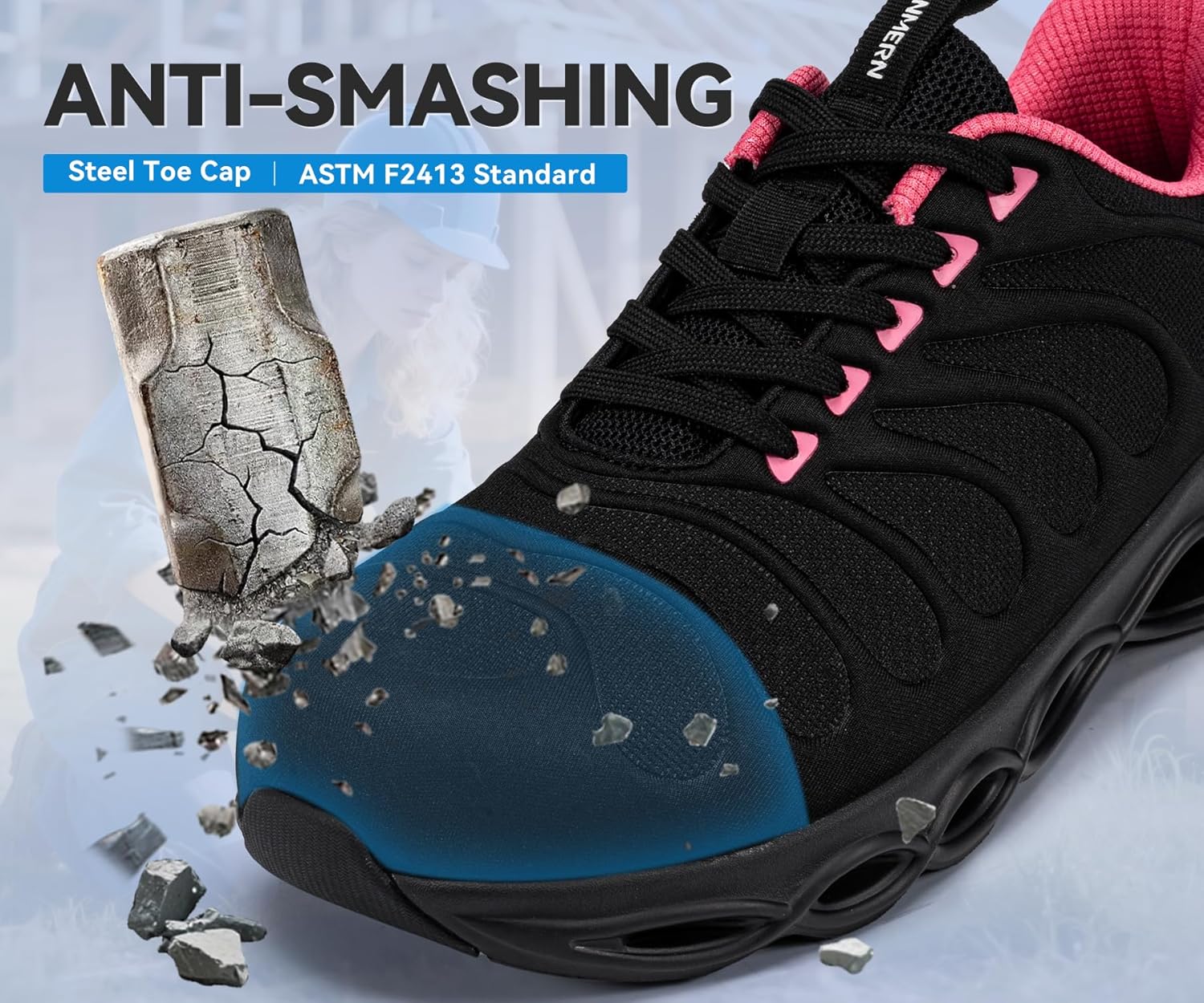 LARNMERN Steel Toe Shoes for Women Lightweight Comfortable Safety Shoes Sneakers Steel Toe Sneakers Work Colorful Breathable Fashionable Footwear - Image 4