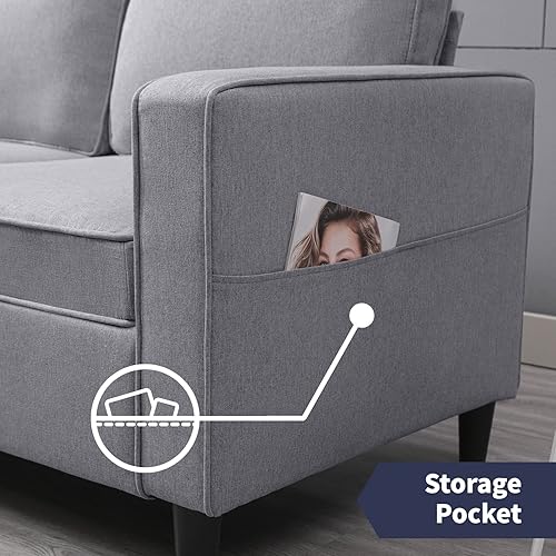 Miniatura 29 de Sillón moderno, sofá individual, tapizado, cómodo sillón de lino con 4 bolsillos de almacenamiento, silla de sala de estar, dormitorio, silla para