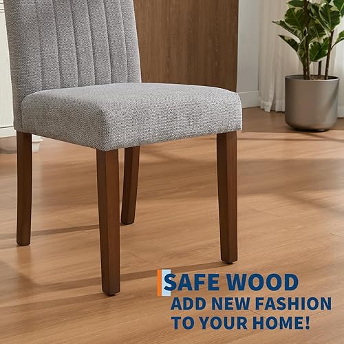 Miniatura 8 de Juego de 2 sillas de comedor tapizadas, sillas laterales de cocina de tela moderna con patas de madera resistentes, diseño Parsons, cómodo lino