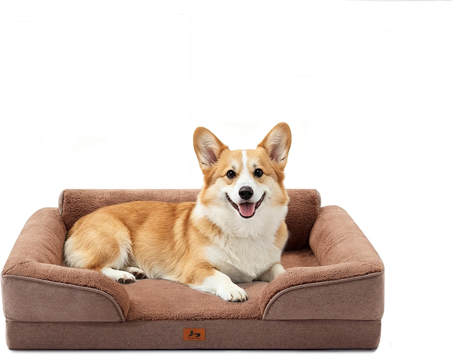 Orthopedic Dog Beds for Medium Size Dogs, Waterproof Egg-Crate Foam Pet Couch Bed with Soft Sides, Non-Slip Dog Sofa with Fleece Removable Washable Cover, 28" L Supportive Pet Sofa, Brown