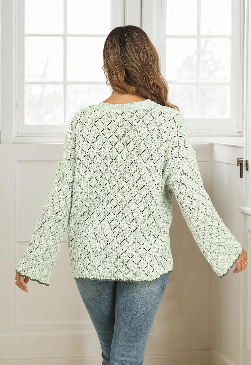 Womens Fall Sweaters 2025 Casual Long Sleeve Knit Crewneck Hollow Out Lightweight Soft Pullover Sweater Tops - Image 4