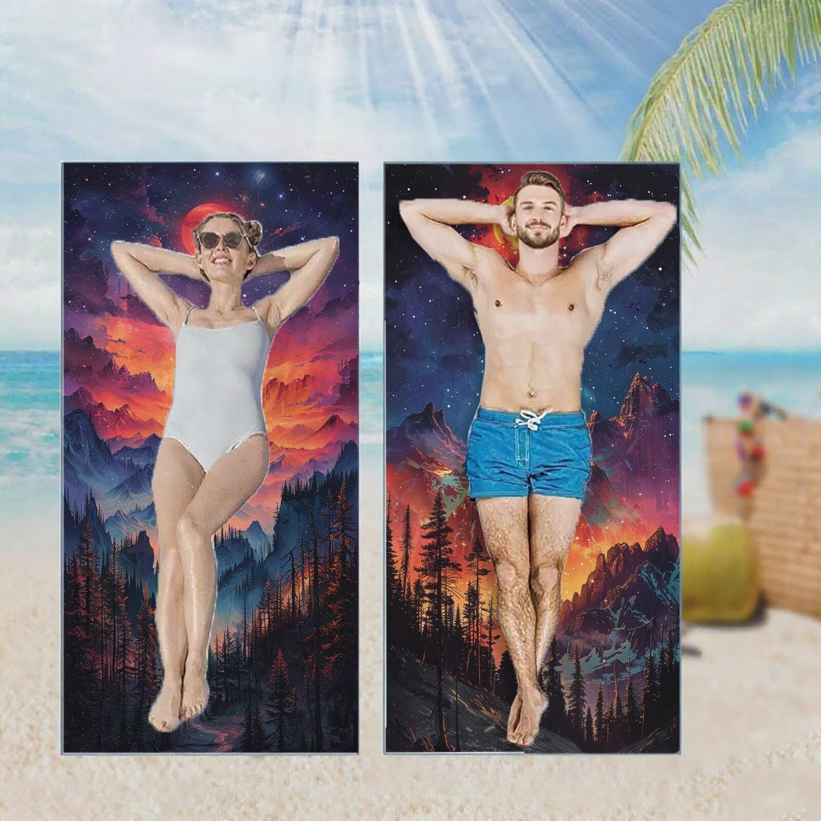 Ręcznik plażowy, ręczniki plażowe z mikrofibry, szybkoschnące lekkie ręczniki podróżne bez piasku, duży ręcznik kąpielowy dla dorosłych 100 x 220 cm, do pływania, basenu, jogi, siłowni, podróży, plaż