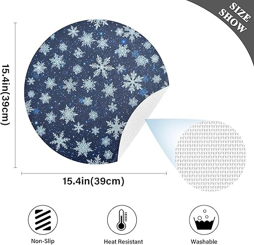 Miniatura 4 de White Blue Snowflakes Blue Dinner Table Placemats, Heat Resistant Non Slip Circle Washable Placemats for Kitchen one sizex1