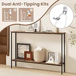 Giantex 2-Tier Table Console avec plateau, 44" Table d'entrée étroite avec kits antidérapants double & Cadre en métal, Table de canapé longue, Table Slim Hallway pour le salon, Entrée, Corridor, Foyer