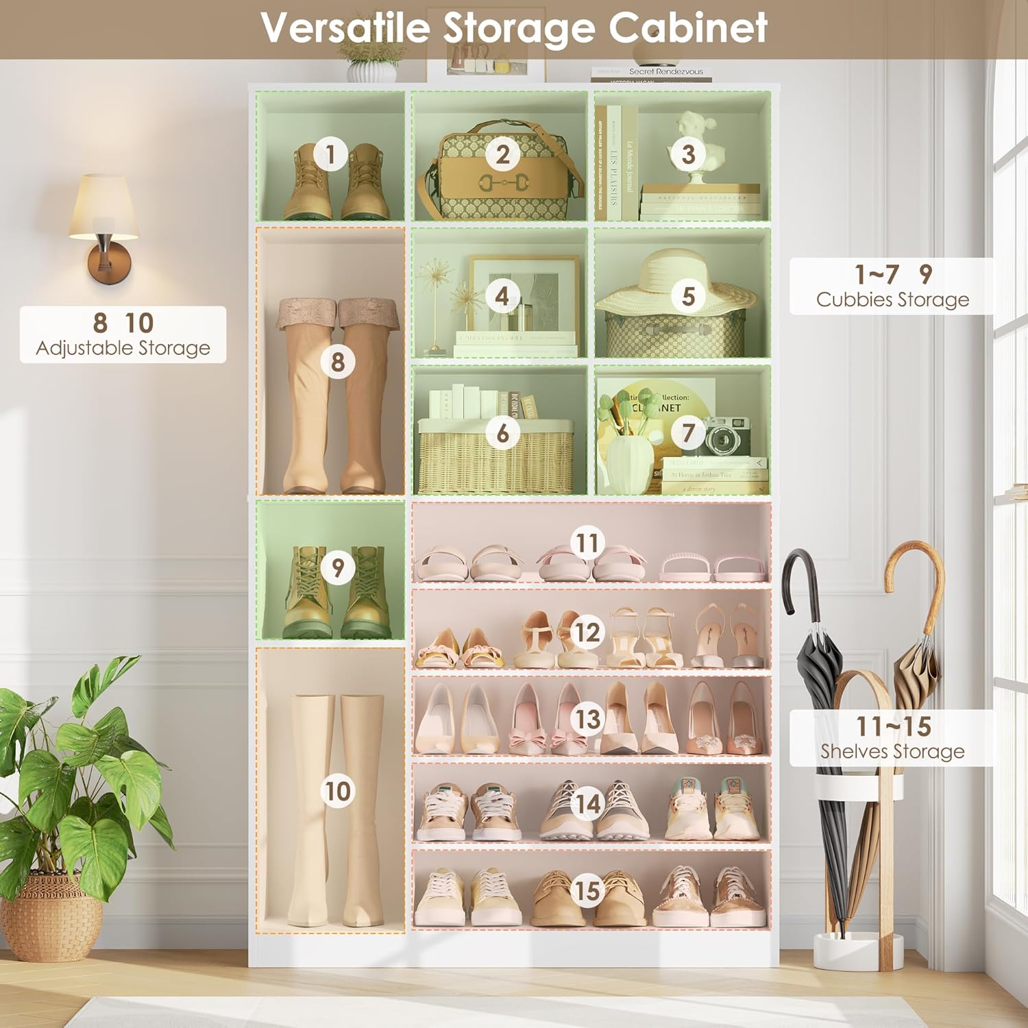 Keyluv 74" Tall Shoe Cabinet with Adjustable Shelves, 6-Tier Shoe Storage Organizer with 12 Cubes for up to 27 Pairs, Free-Standing Shoe Rack for Closet, Hallway, Entryway & Living Room, White