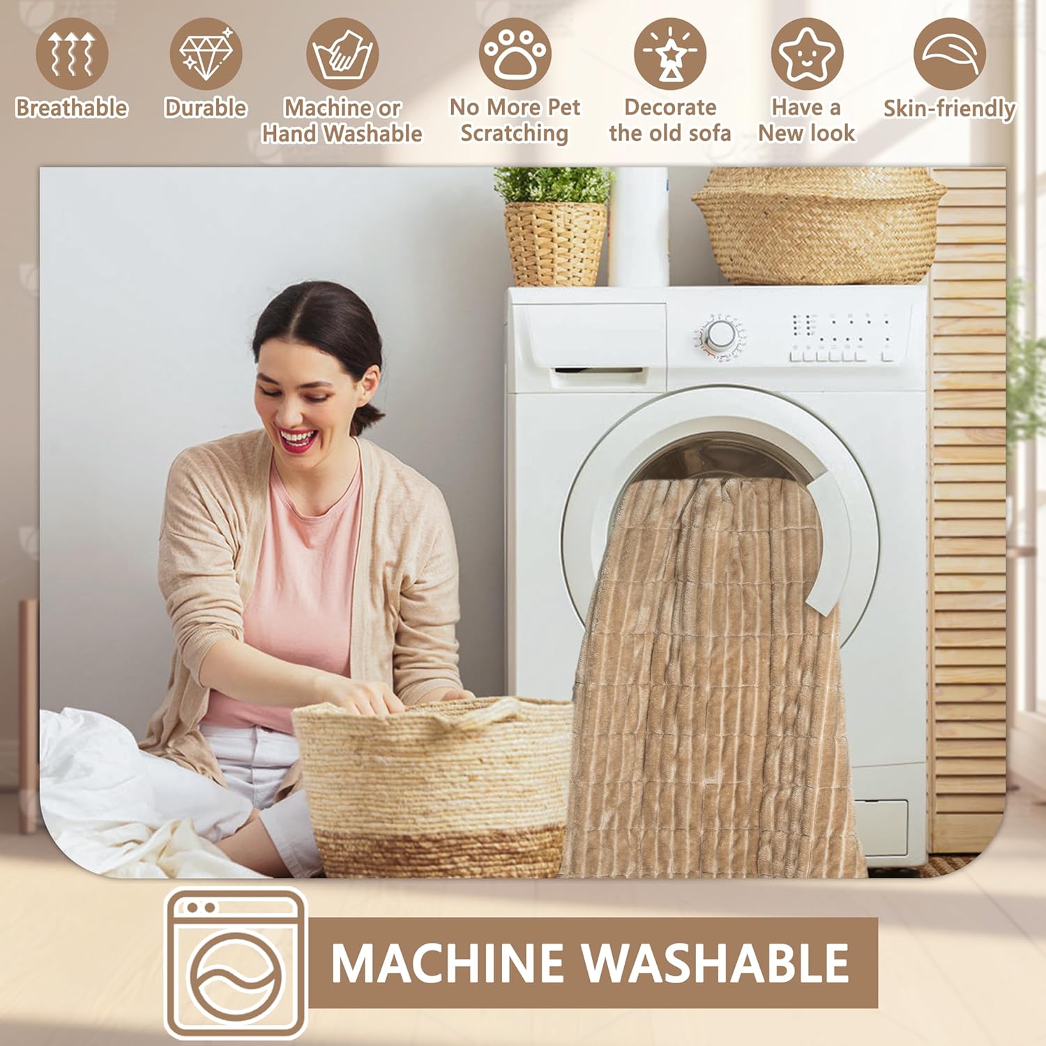 Capslpad Couch Covers for Dogs Washable Non Slip Pets Sofa Covers Fuzzy Sofa Slipcover Geometric Pet Friendly Mat Cushion Protector Travel Pet Mat for Living Room Car Back Seat, Brown 27.5"x70.8"