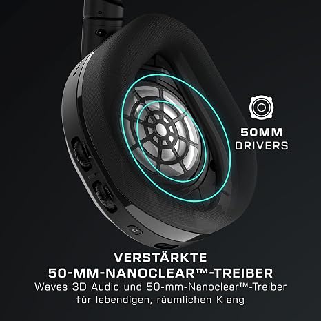 Turtle Beach Stealth 600 PC Kabelloses Gaming Headset w/ 80hr Stunden 50mm Lautsprecher und Bluetooth für PC PS5 PS4 Schwarz
