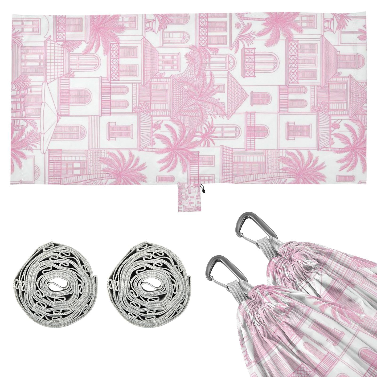 Hamacas para exteriores Coastal Town Beach House con bolsa de transporte portátil | Hamaca de cuerda colgante para patio exterior, patio trasero junto a la piscina
