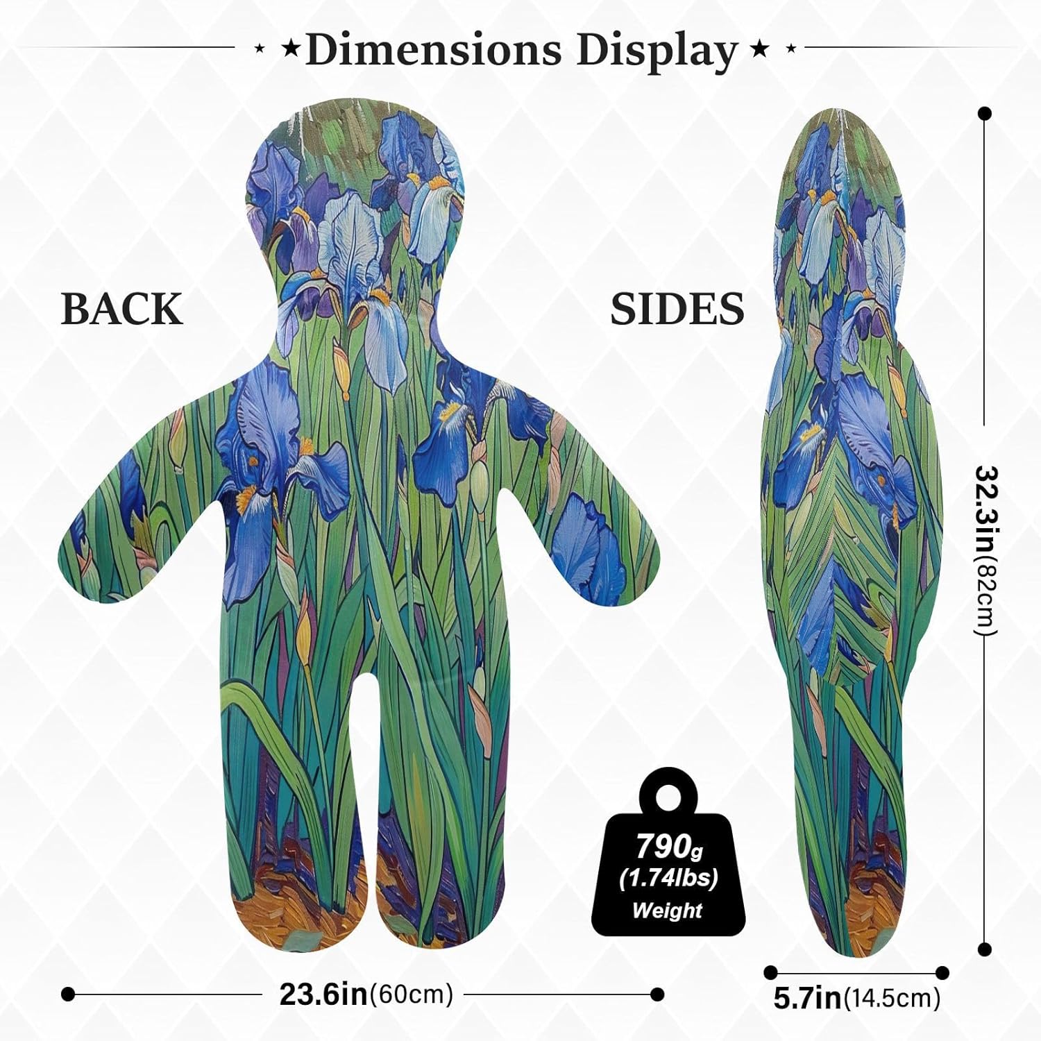 Blue Flower Human-Shaped Pillow Soft Body Pillows Washable Velvet Pillows for Anxiety Relief Sleeping Cuddling & Support