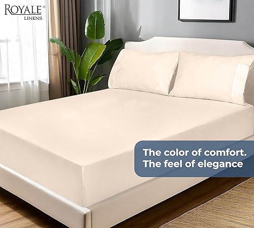 Miniatura 9 de Royale Linens Sábana Bajera 100% Algodón Orgánico - Tejido Percal - Sábana Bajera Súper Suave de Bolsillo Profundo - Sábana Bajera Elástica Tamaño