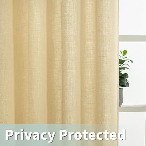 Miniatura 4 de LAMIT Cortinas de lino beige camello para sala de estar, 84 pulgadas, cortinas texturizadas de lino sintético con ojales, paneles de arpillera