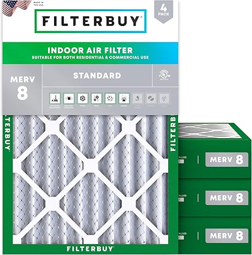 Vista 99 de Filterbuy Filtro de aire MERV 8 de 16.5 x 21 x 1 pulgadas, protección contra el polvo (paquete de 4), filtros de aire de repuesto plisados HVAC