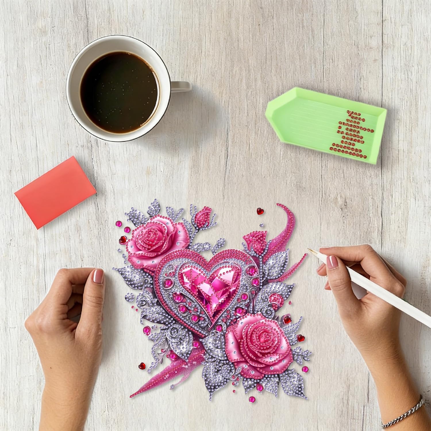STGLCR Valentine's Day Diamond Art Kits for Adults Ornament, 5D Diamond Painting Hanging Pendant, DIY Rose and Heart Diamond Art Kit Begginers, Crystal Rhinestone Window Decor, Wall and Home Ornament