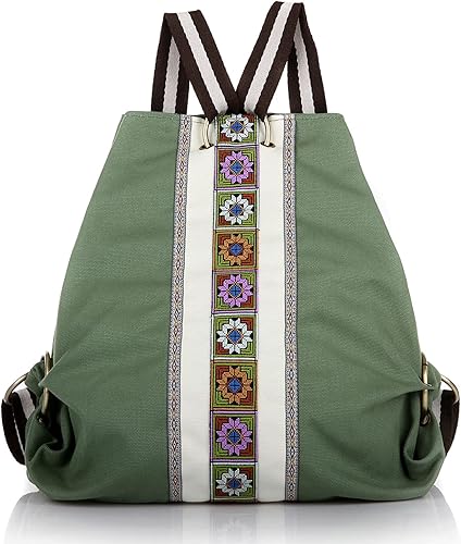Mochila de lona para mujer, bolsa de hombro casual, mochila de viaje antirrobo vintage resistente, Pasto verde, Mochilas Daypack