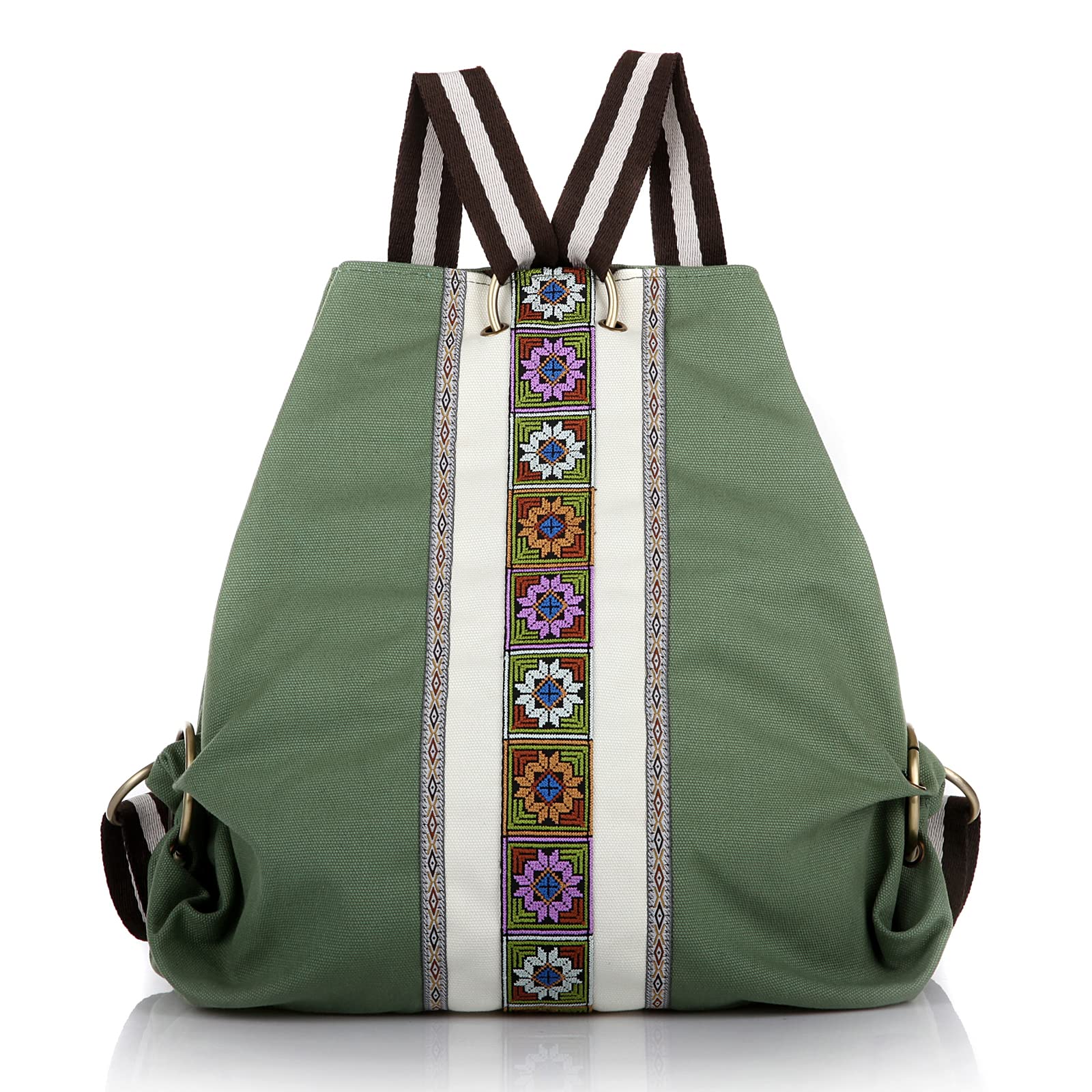 GoodhanWomen Canvas Backpack Daypack Casual Shoulder Bag, Vintage Heavy-duty Anti-theft Travel Backpack Grass Green