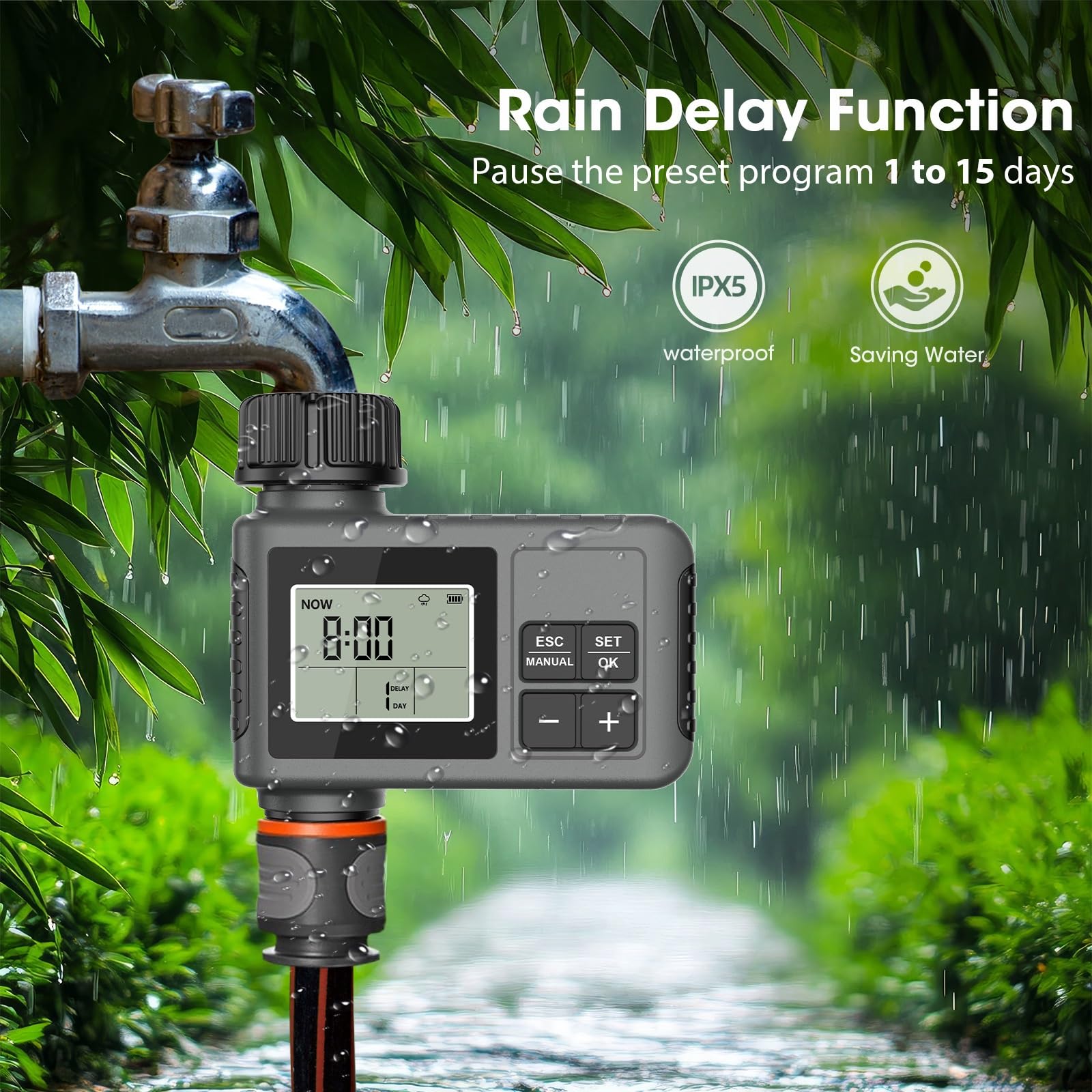 Timer per l'irrigazione, Programmatore automatico 'acqua Smart Dip Irrigazione di irrigazione Rubinetto da giardino Tubo flessibile Timer for cortile esterno domestico IPX5