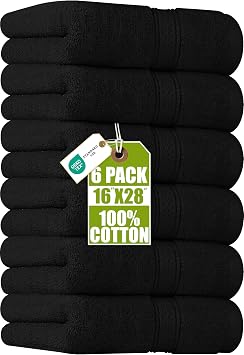 Utopia Towels 6 Pack Premium Hand Towels, 16x28 in, 600 GSM Cotton, Black