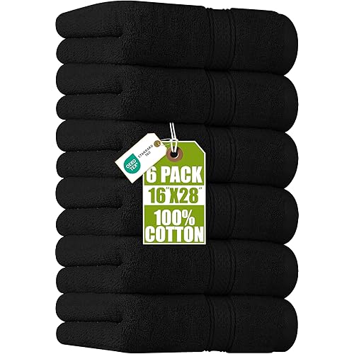 Utopia Towels 6 Pack Premium Hand Towels Set, 16 by 28 inches, 100% Ring Spun Cotton, Ultra Soft and Highly Absorbent 600GSM Towels for Bathroom, Gym, Shower, Hotel, and Spa, Black
