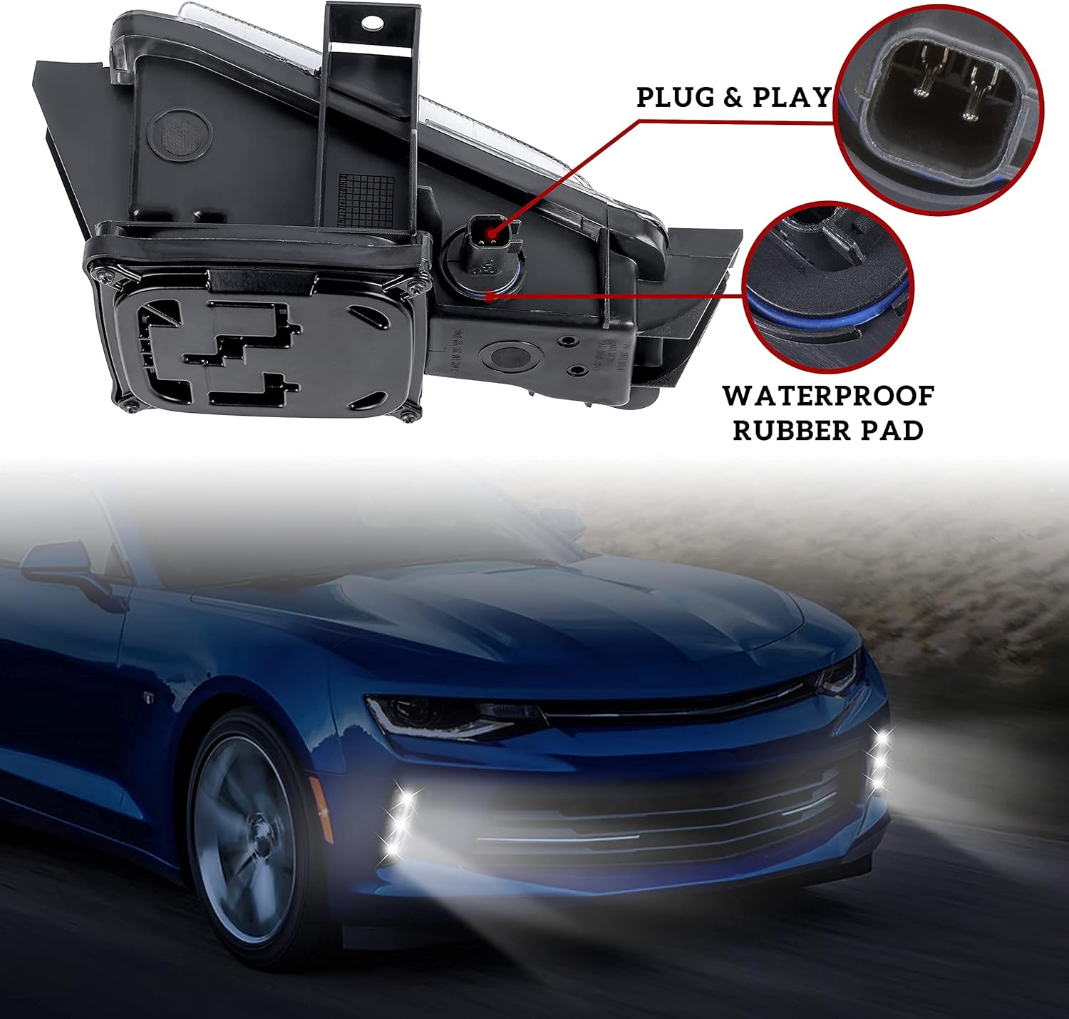 KEWISAUTO LED DRL Fog Lights for Camaro 16-22, Front Daytime Running Lamp Assembly Kit No Turn Signal Function for Camaro LT 2016 / LS RS LT ZL1 2017 2018 / ZL1 2019-2022 (2PCS)