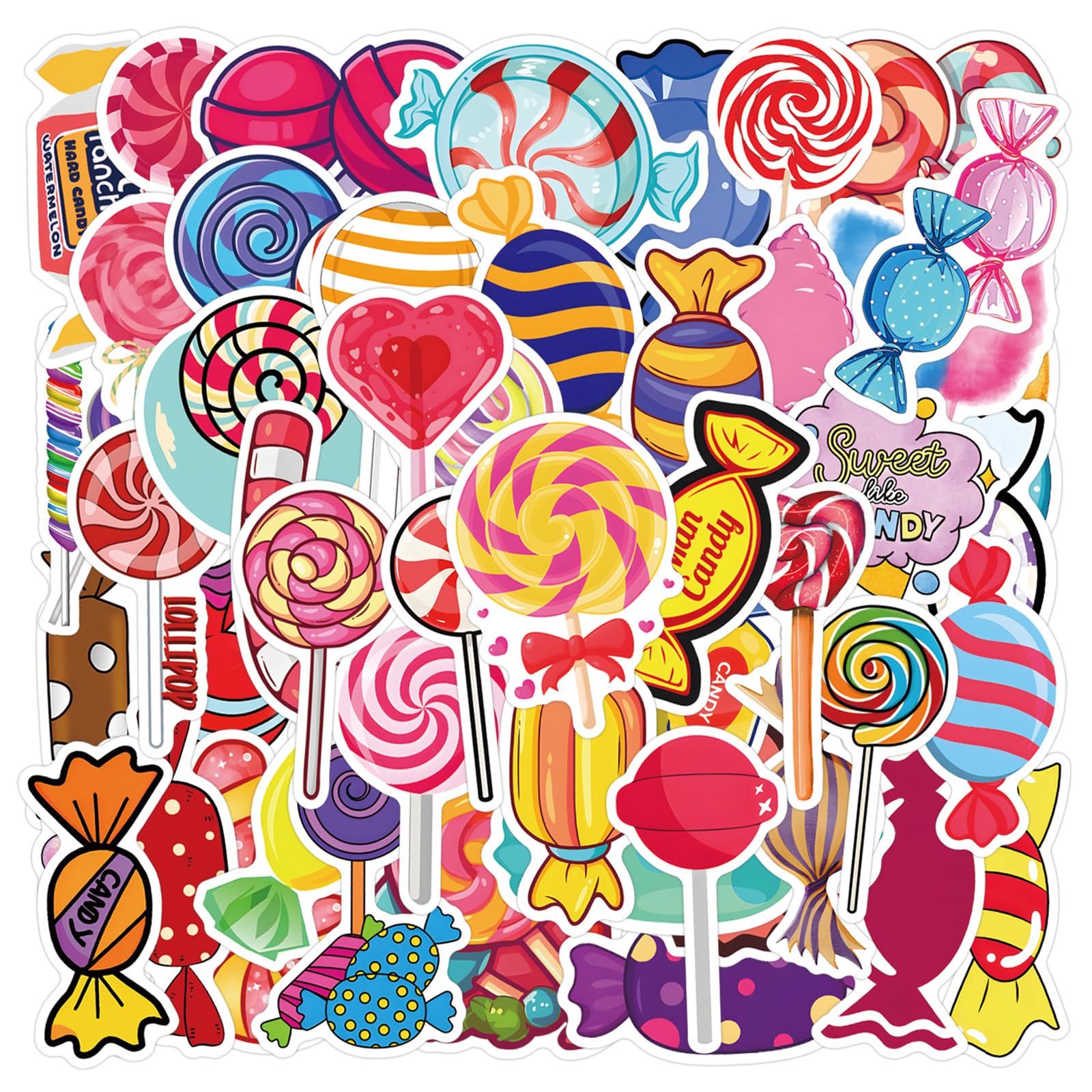 55Pcs Candy Ice Cream Sticker, Funny Design Candys Ice Cream Stickers, Cute Dessert Vinyl Waterproof Stickers for Girls Water Bottle Laptop Decor Party Favors Birthday Gifts (Candy)