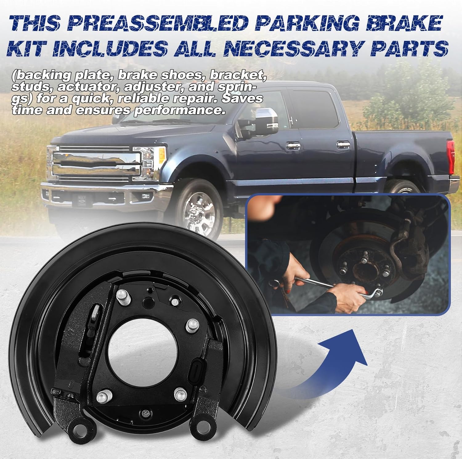 926265 Rear Left Loaded Parking Brake Backing Plate Assembly, Fit for Ford F-250 Super Duty 2011-2012, Fit for Ford F-350 Super Duty 2011-2012, OE BC3Z-2210-A, BC3Z-2210-D