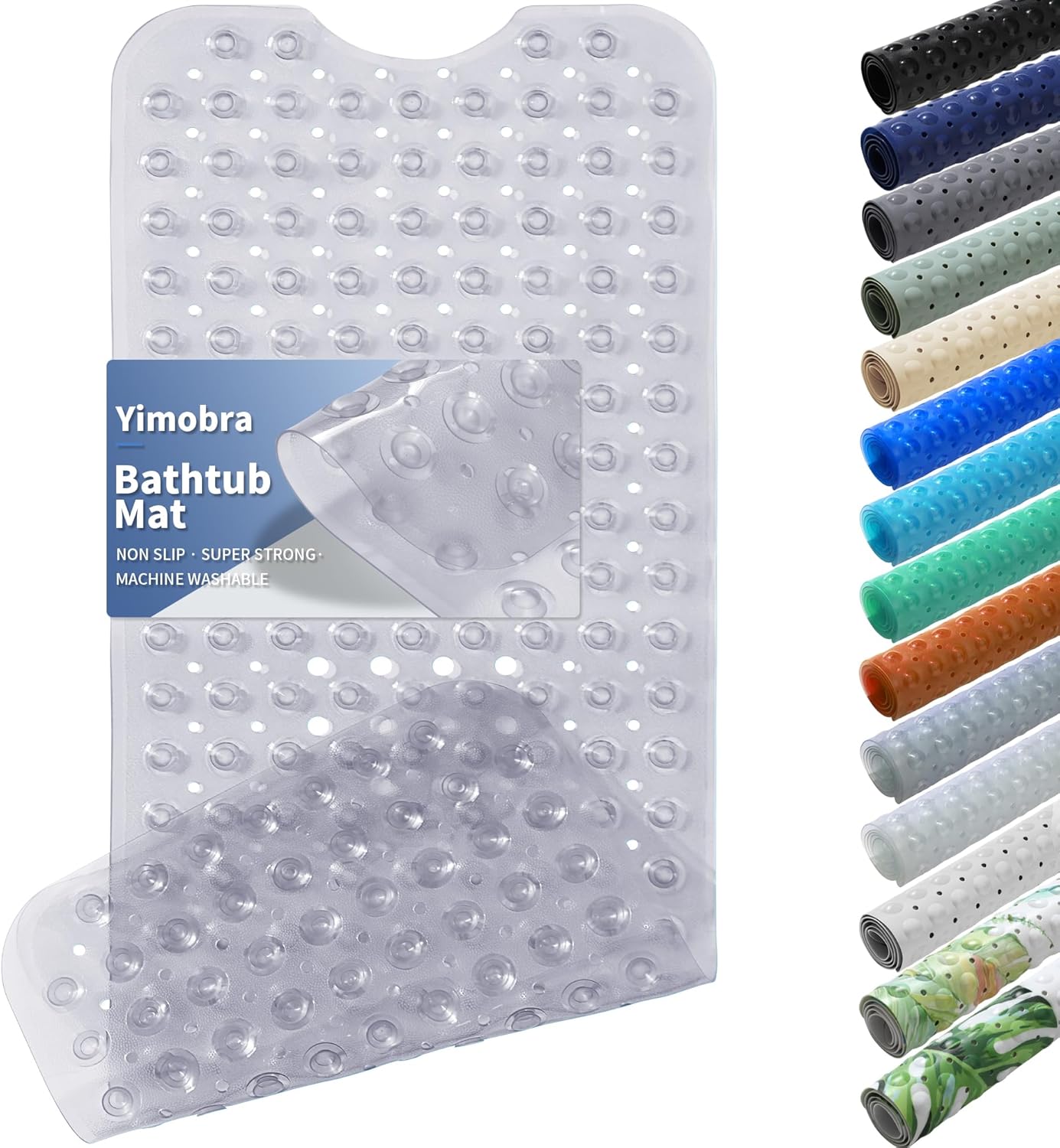 similar yimobra non slip bathtub mat 40\"x16\", super strong suction cups, extra long shower mat with drain holes, machine washable fast draining bathroom floor mat, clear grey clear gray 1
