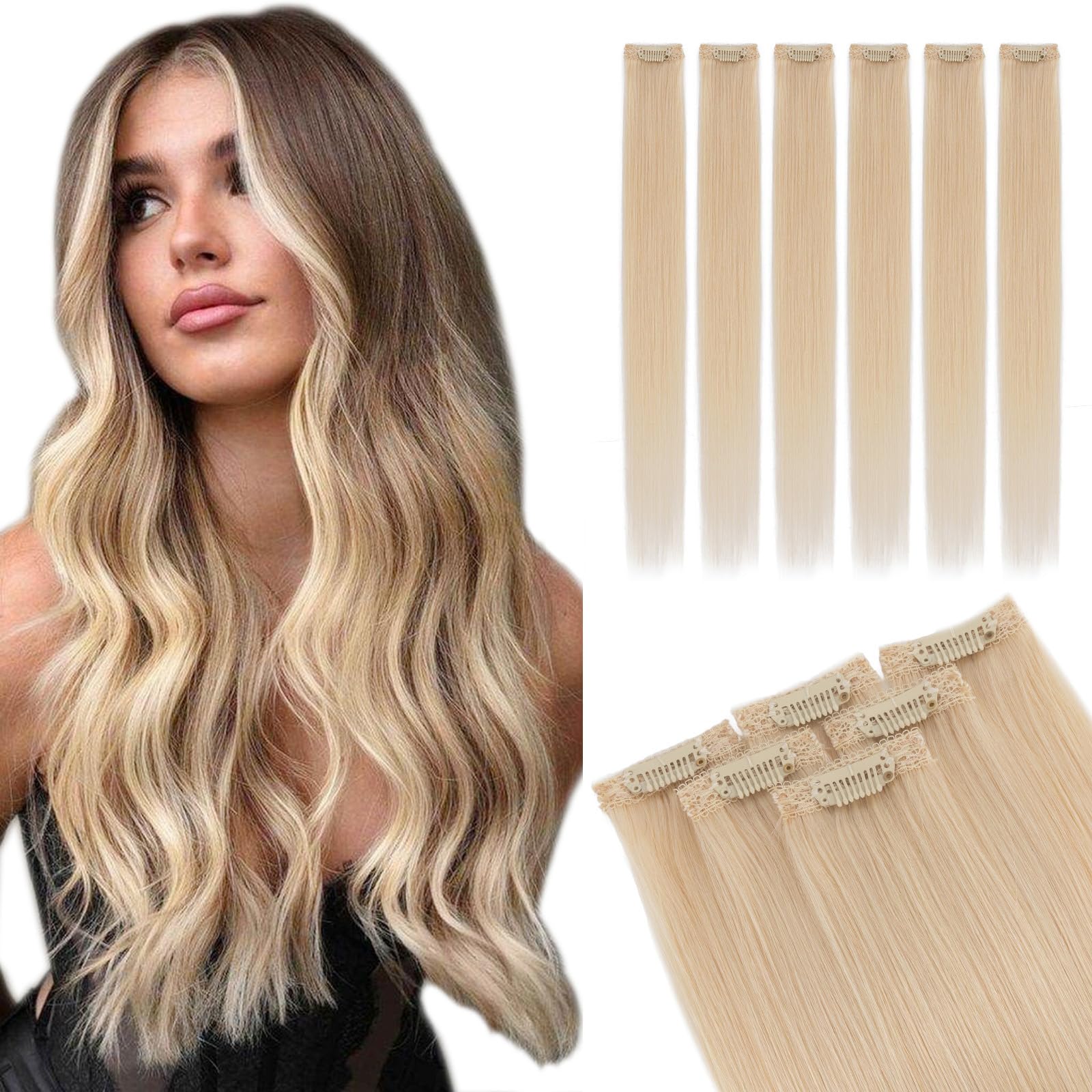 Elailite Single Clip In Hair Extensions Real Human Hair Remy Blonde Double Weft 6 Pcs Seamless Highlights Hairpieces Straight