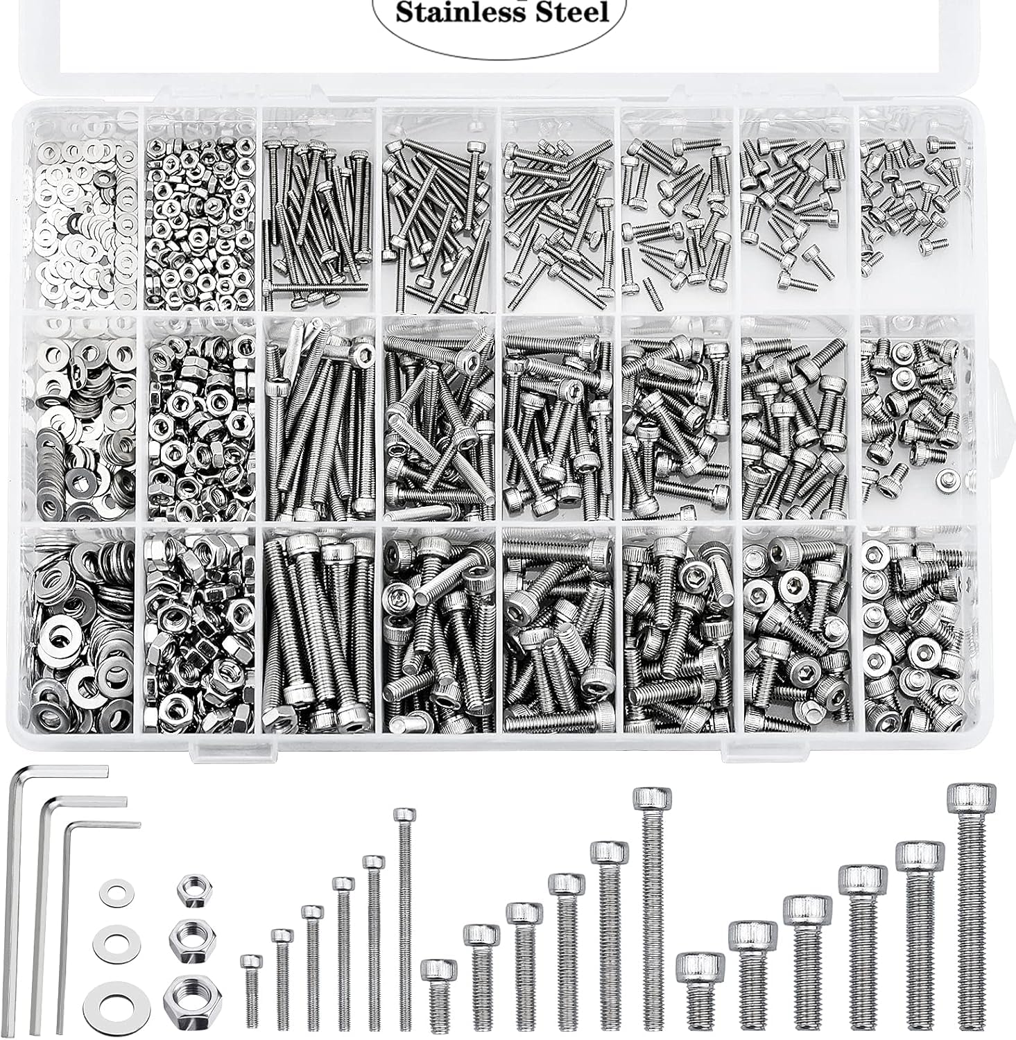 Faankiton 440PCS 304 Stainless Steel Hex Socket Head Cap Bolts Screws