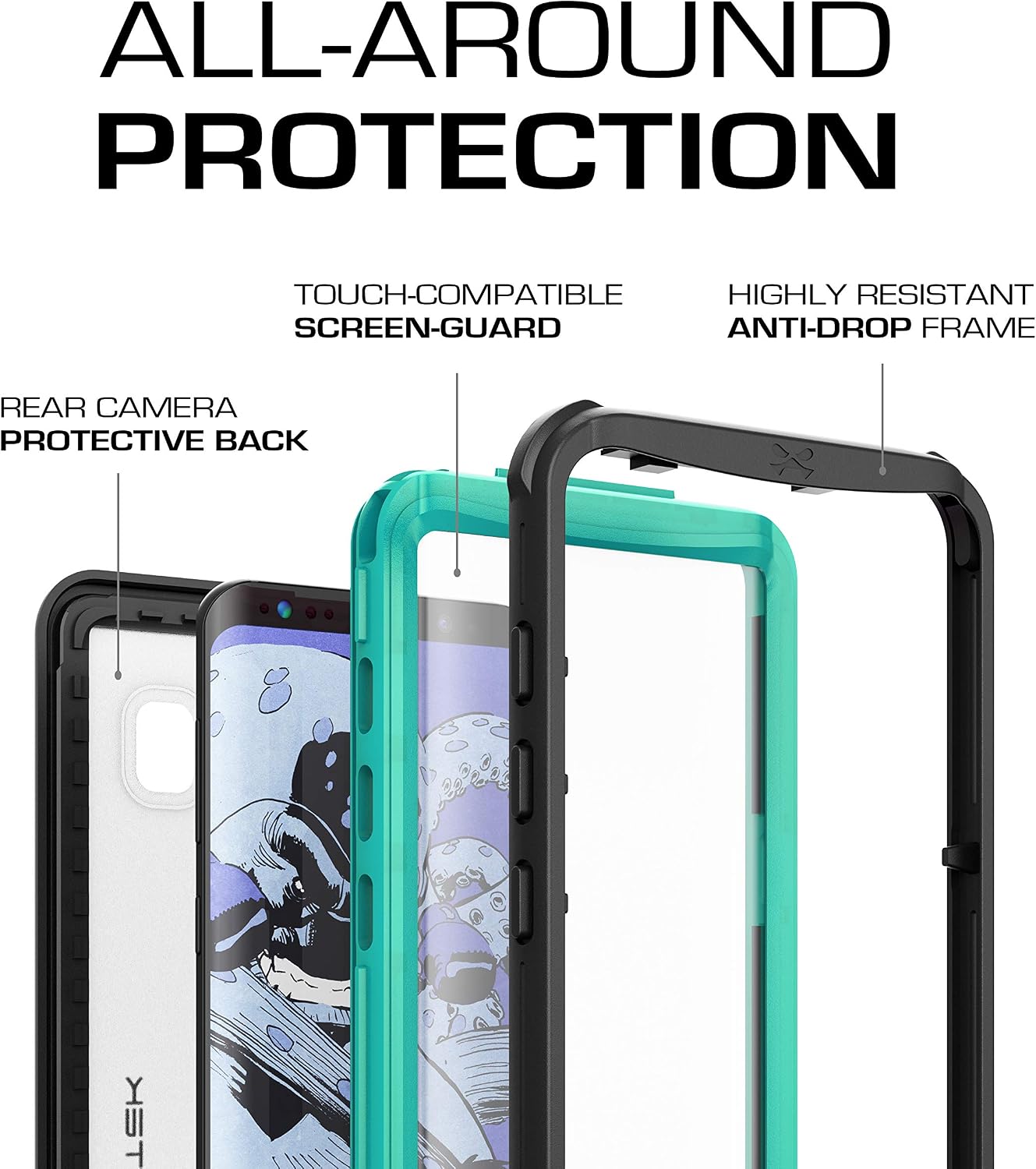 Ghostek Nautical Galaxy S8 Plus Waterproof Case with Screen Protector Extreme Rugged Heavy Duty Protection Full Body Sealed Shell Underwater Shockproof for 2017 Galaxy S8 Plus (6.2 Inch) - (Teal)