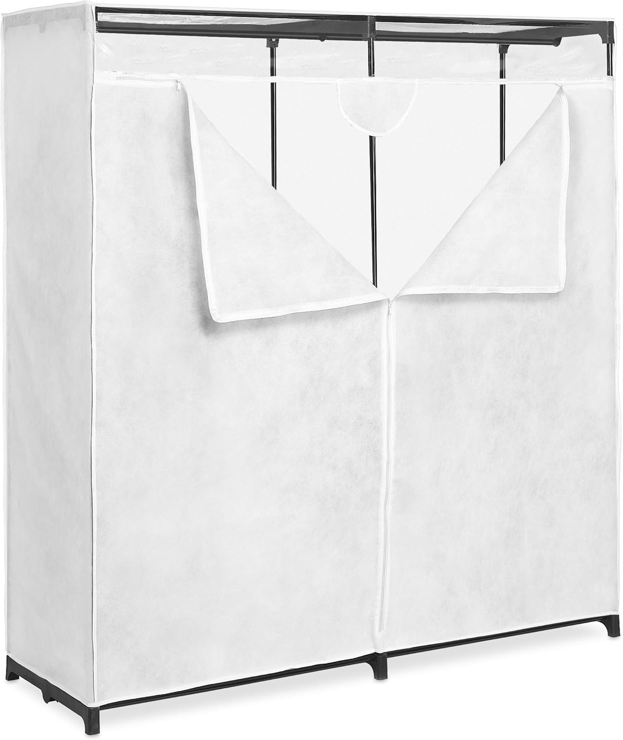 Whitmor Extra Wide 60" Clothes Closet, Durable Portable Hanging Wardrobe with Breathable Fabric Cover, Heavy Duty Metal Clothing Rack, Easily Assemble for Home, Bedroom, Dorm, White