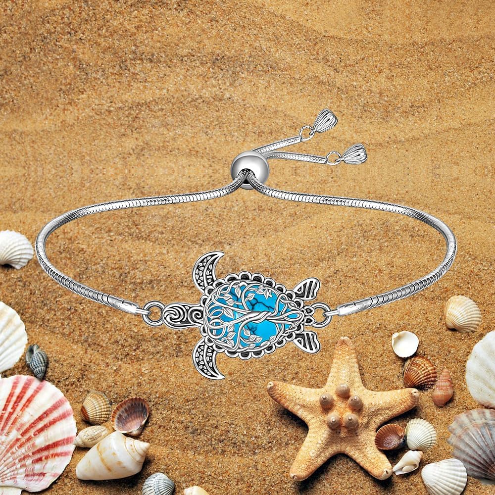 Turtle Bracelet Turquoise Tree of Life Sea Turtle Bracelet for Women Sterling Silver Adjustable Turquoise Jewelry Christmas Birthday Gifts - Image 9