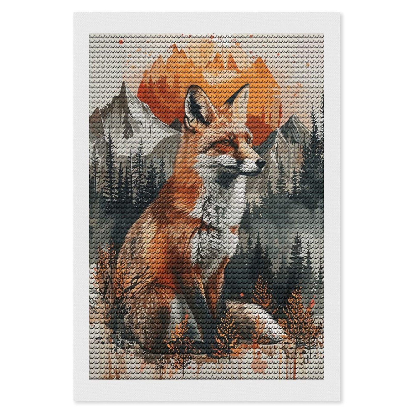 Junmoney Fox Sunset Watercolor Diamond Art Kit 8"x12", Gift Idea, for Family Craft Time, Mindful Craft Activity, Boho Decor, Relaxing DIY Hobby