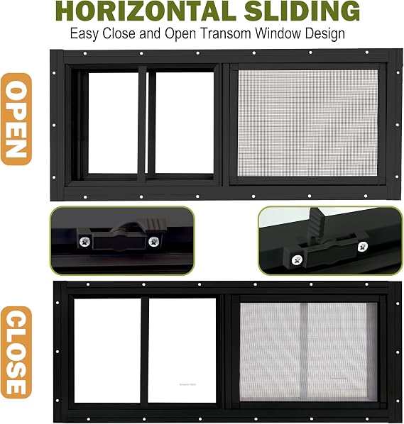 2 Pack Sliding Shed Windows 12x35, Black