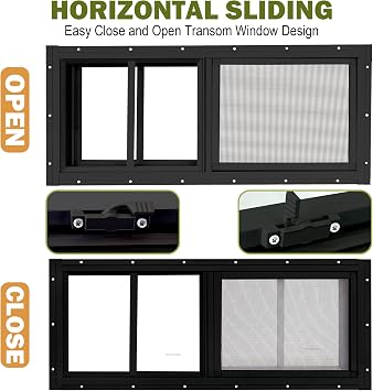 2 Pack Sliding Shed Windows 12x35, Black