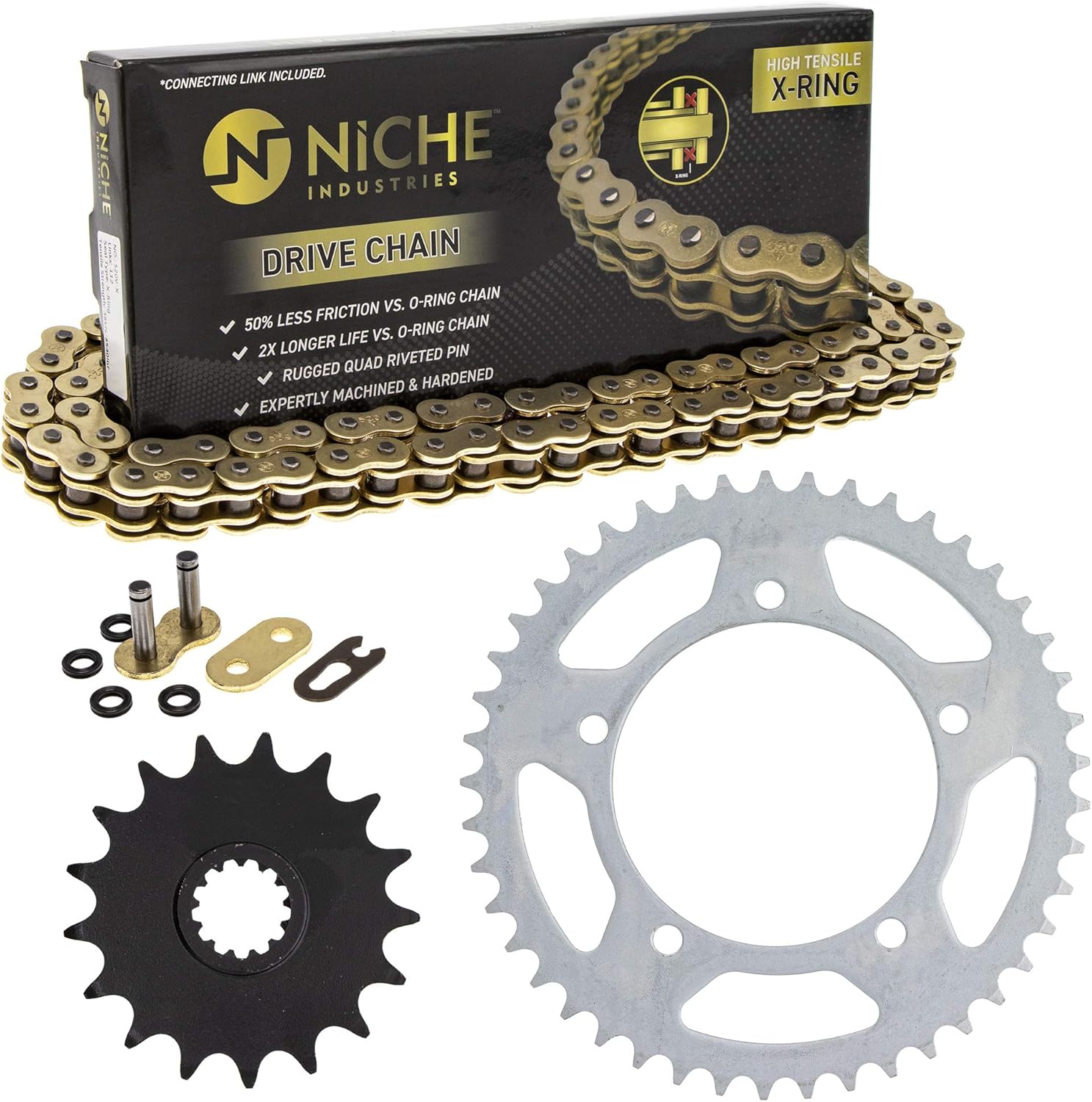 NICHE Drive Sprocket Chain Combo for 2006-2010 Suzuki GSXR750 Front 17 Rear 45 Tooth 520V-X X-Ring 116 Links