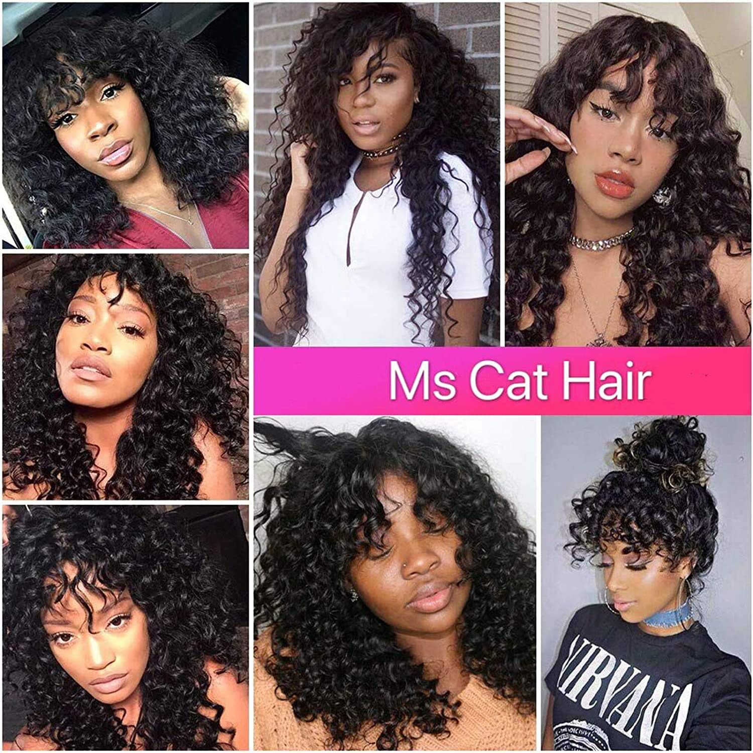 Human Hair Wig Water Wave Wigs with Bangs Brazilian Non Lace Front Wigs with Bangs Glueless Machine Made Hair Natural Color 24 Inch